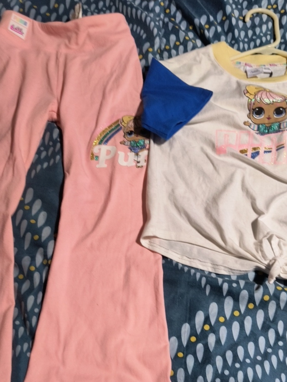 Puma Girls Pink and White Character Pajama Set with Blue Sleeve Accent